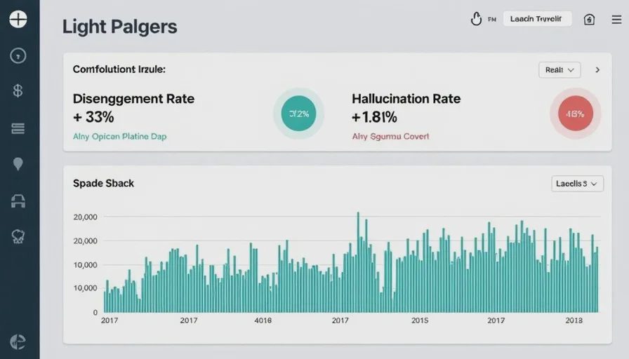 Dashboard view with two metrics side-by-side: disengagement rate trending down, hallucination rate flat – the silent failure gap.