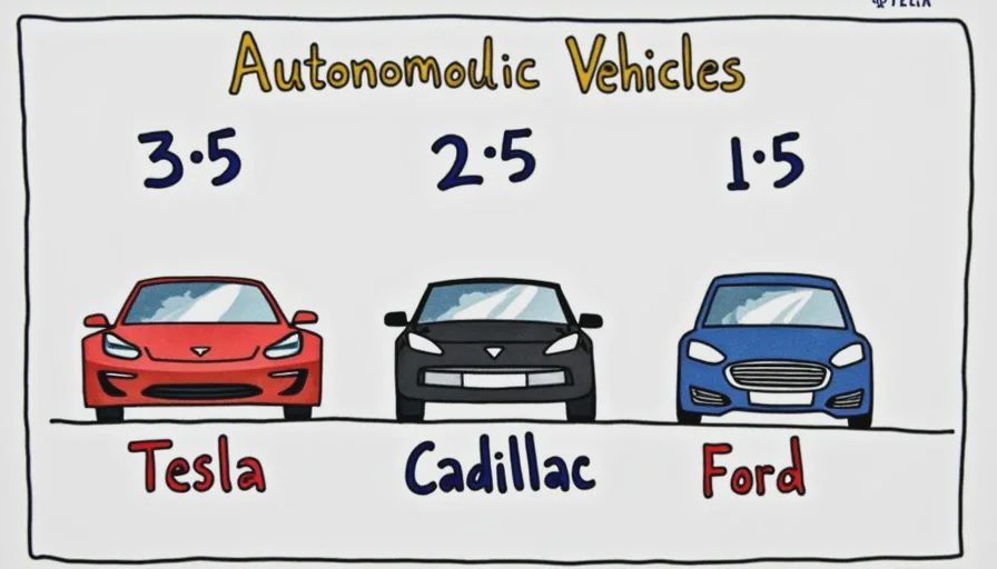 Maya's car ratings – FSD 3/5, Super Cruise 2/5, BlueCruise 1/5.