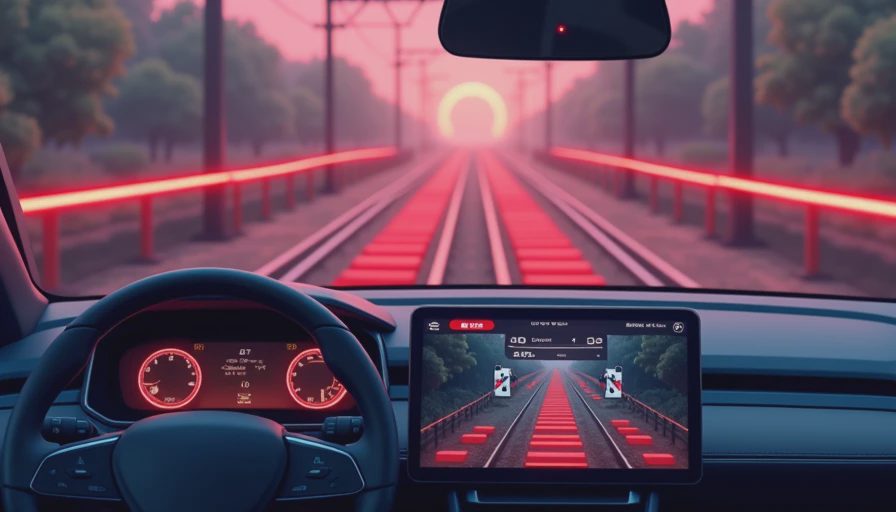 Illustration for tesla fsd railroad crossing